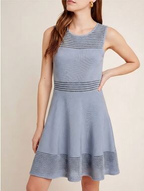 Ronny Kobo Knit Mabel Lattice Light Blue Dress, M
